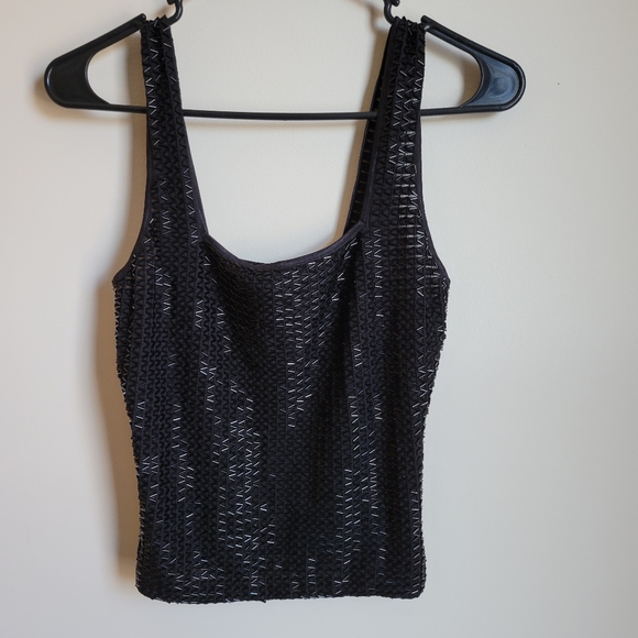 Saks Fifth Avenue Tops - NEW black pretty sequin tank top crop cami Saks off 5th epic new york medium